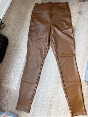 GAP Faux Leather High-Waisted Leggings - Cognac Brown